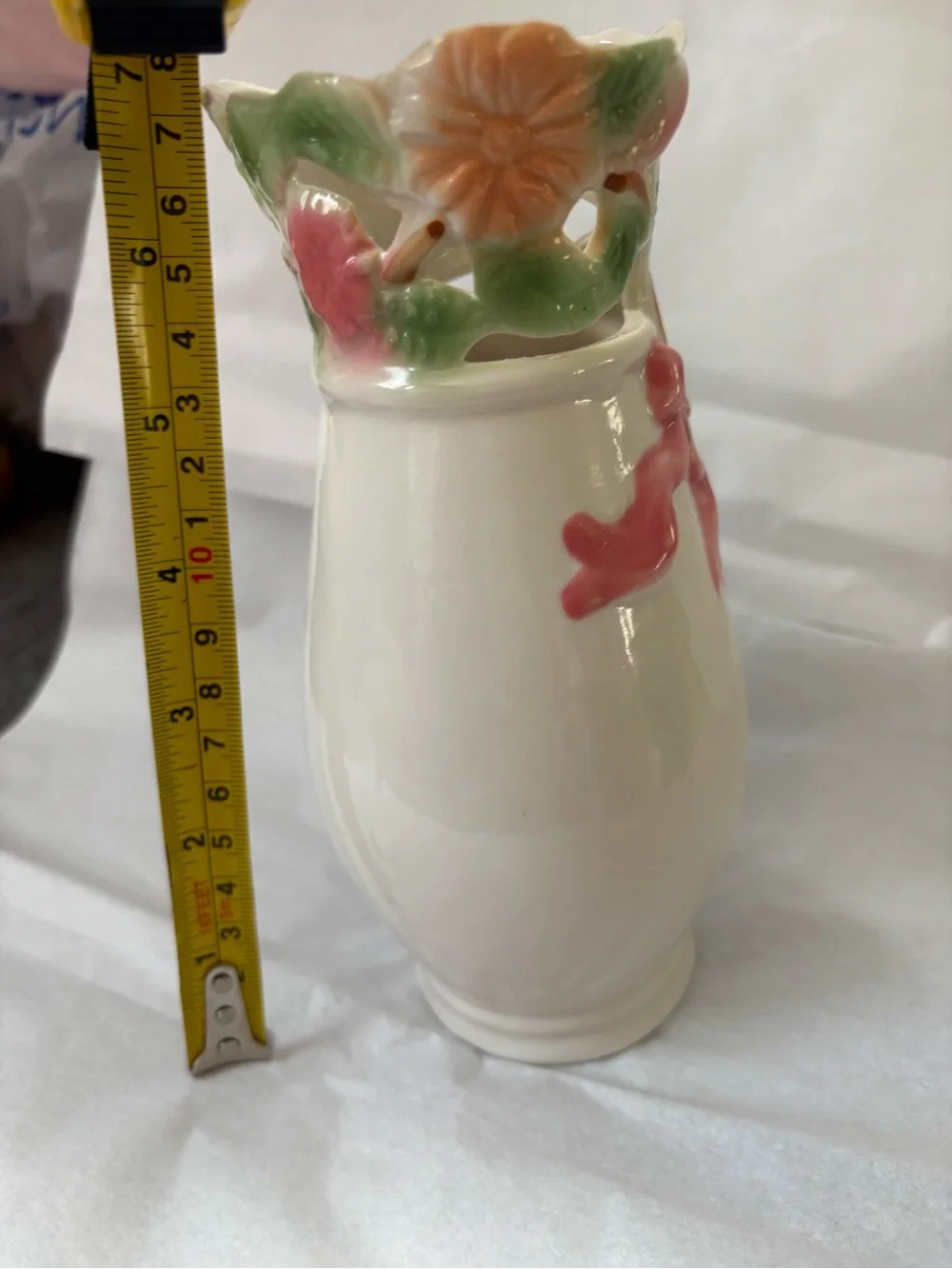 Vintage porcelain White Vase with Pink bow/floral